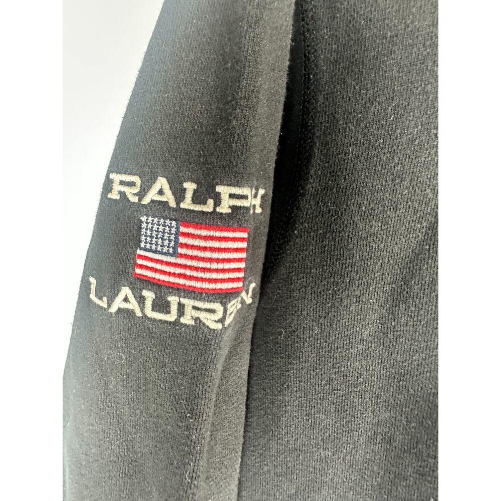 Vtg Y2k Polo Jeans Co Ralph Lauren Sweatshirt Large Black USA Flag Patch 1967 - Picture 6 of 12